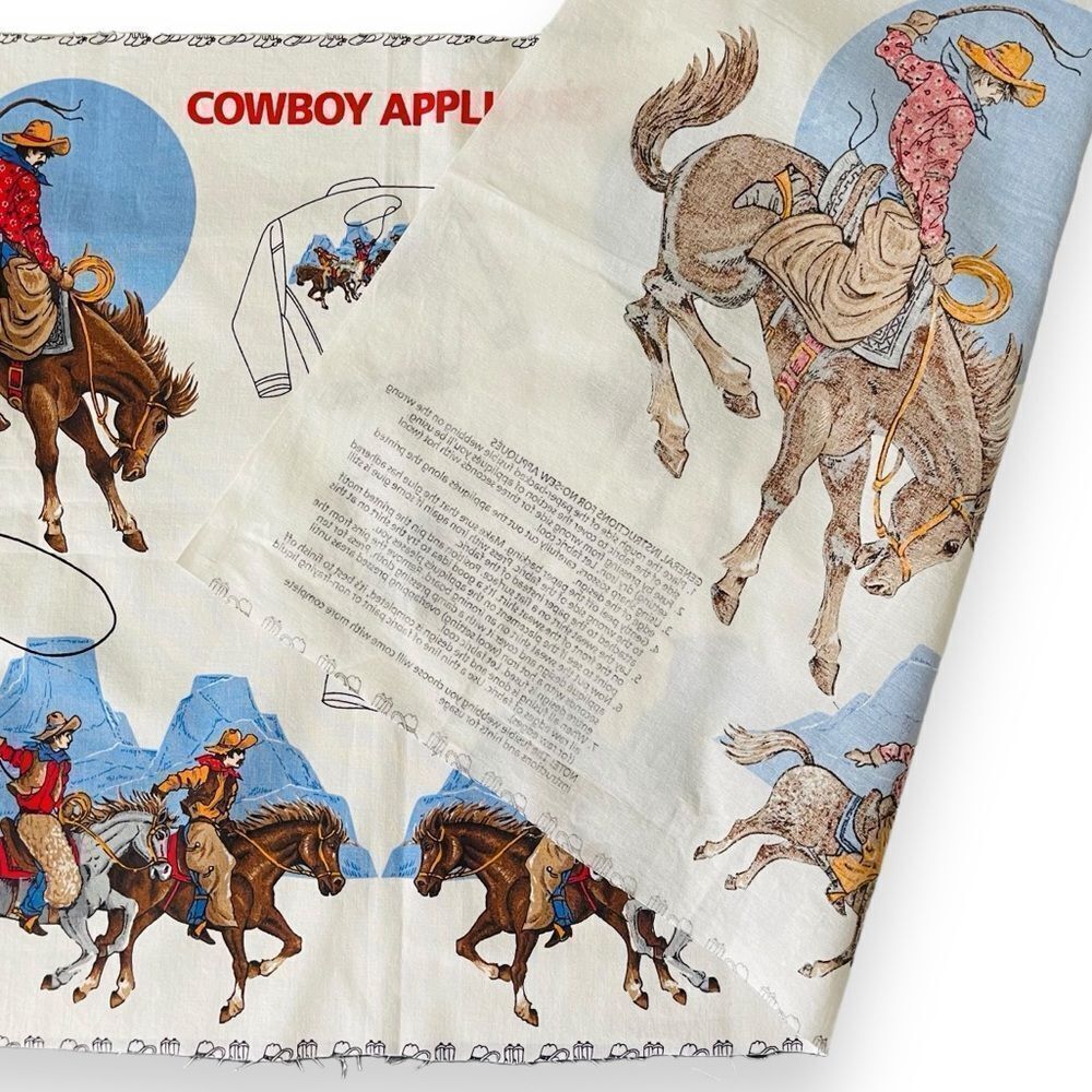 Vintage Western Rodeo Cowboy Bronco Appliqué Fabric Panel - Picture 11 of 15